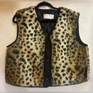 ASOS Faux Fur Vest Brown Leopard Animal Print Quilted Inside Size Small 4-6